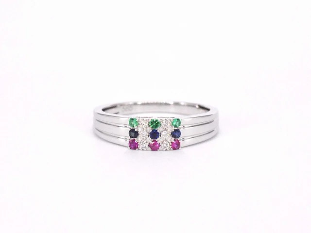 Witgouden ring met diamant en multicolour edelstenen - afbeelding 4 van  7