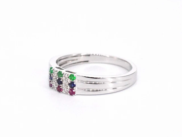 Witgouden ring met diamant en multicolour edelstenen - afbeelding 6 van  7