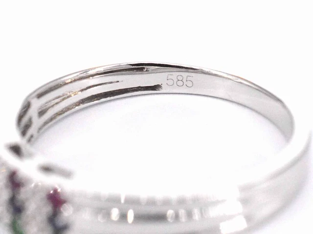 Witgouden ring met diamant en multicolour edelstenen - afbeelding 7 van  7