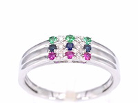 Witgouden ring met diamant en multicolour edelstenen