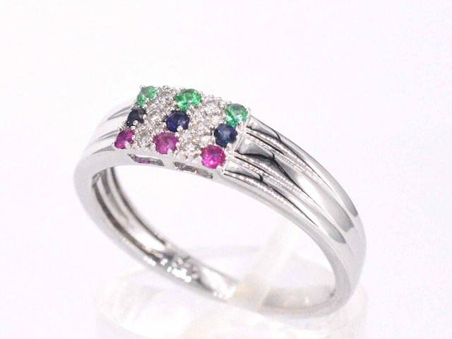 Witgouden ring met diamant en multicolour edelstenen - afbeelding 2 van  9