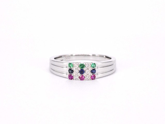 Witgouden ring met diamant en multicolour edelstenen - afbeelding 4 van  9