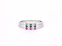 Witgouden ring met diamant en multicolour edelstenen - afbeelding 4 van  9