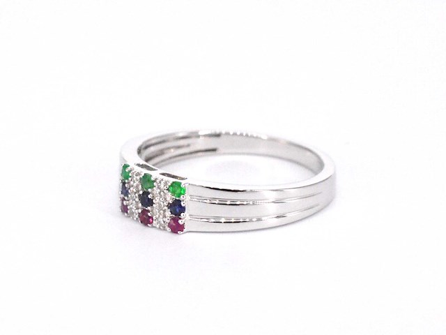 Witgouden ring met diamant en multicolour edelstenen - afbeelding 6 van  9