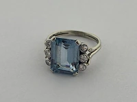 Witgouden ring met diamanten en aquamarijn - natuurlijk - afbeelding 1 van  7