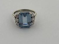 Witgouden ring met diamanten en aquamarijn - natuurlijk - afbeelding 2 van  7