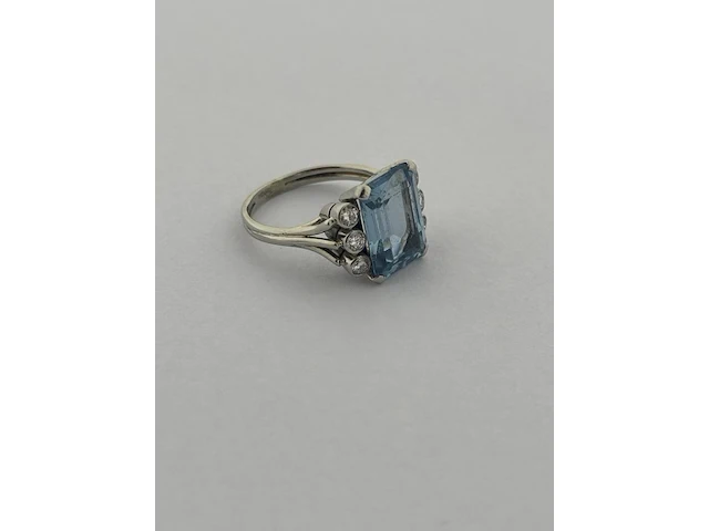 Witgouden ring met diamanten en aquamarijn - natuurlijk - afbeelding 4 van  7