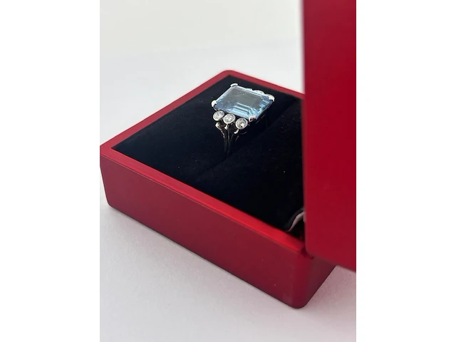 Witgouden ring met diamanten en aquamarijn - natuurlijk - afbeelding 5 van  7