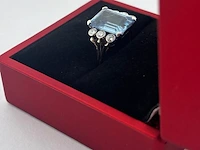 Witgouden ring met diamanten en aquamarijn - natuurlijk - afbeelding 5 van  7