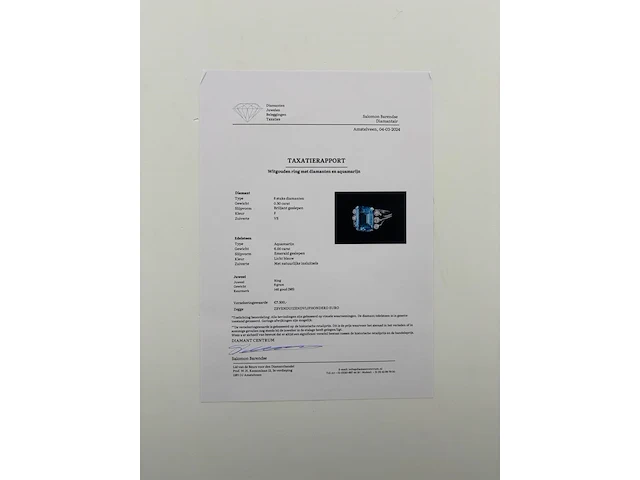 Witgouden ring met diamanten en aquamarijn - natuurlijk - afbeelding 6 van  7