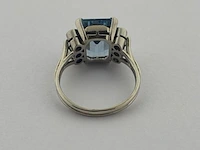 Witgouden ring met diamanten en aquamarijn - natuurlijk - afbeelding 3 van  7