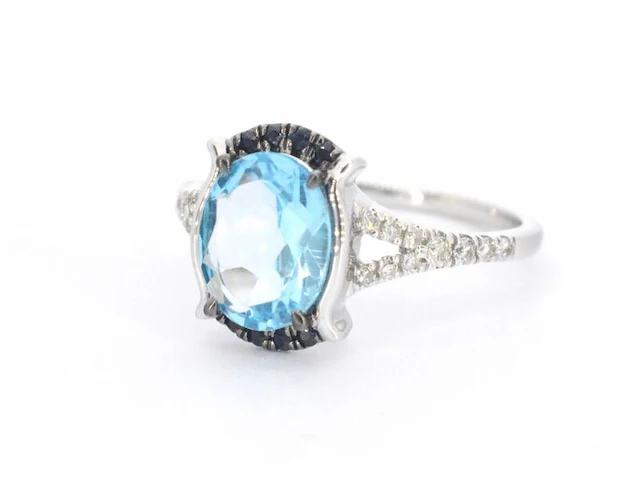 Witgouden ring met diamanten en mooie edelstenen - afbeelding 8 van  11