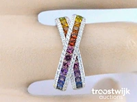 Witgouden ring met diamanten en multicolour saffieren - afbeelding 3 van  10