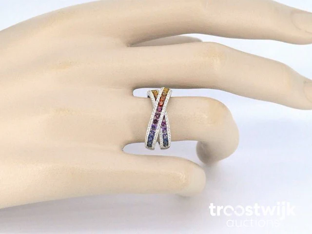 Witgouden ring met diamanten en multicolour saffieren - afbeelding 4 van  10