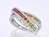Witgouden ring met diamanten en multicolour saffieren - afbeelding 5 van  10