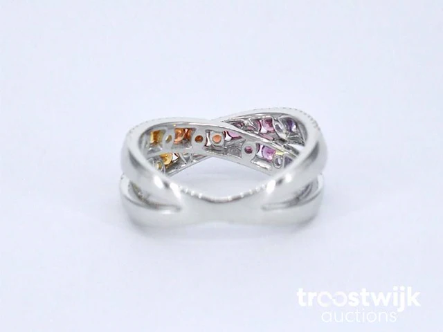 Witgouden ring met diamanten en multicolour saffieren - afbeelding 8 van  10