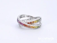 Witgouden ring met diamanten en multicolour saffieren - afbeelding 9 van  10