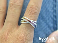 Witgouden ring met diamanten en multicolour saffieren - afbeelding 10 van  10