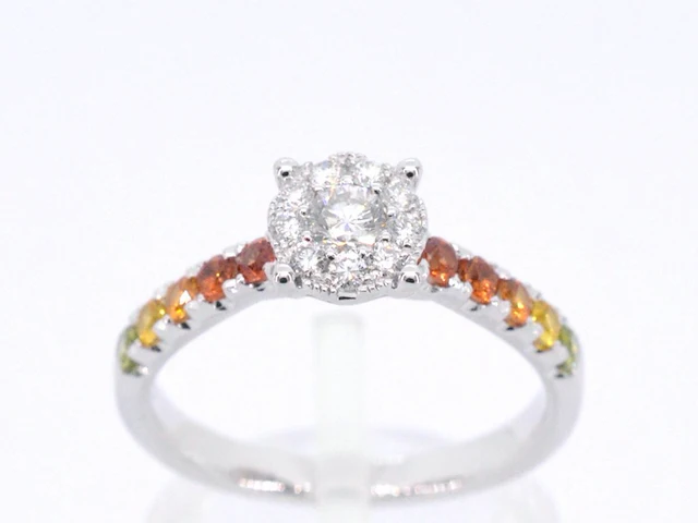 Witgouden ring met diamanten en multicolour saffieren - afbeelding 1 van  11
