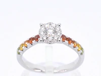 Witgouden ring met diamanten en multicolour saffieren - afbeelding 1 van  11