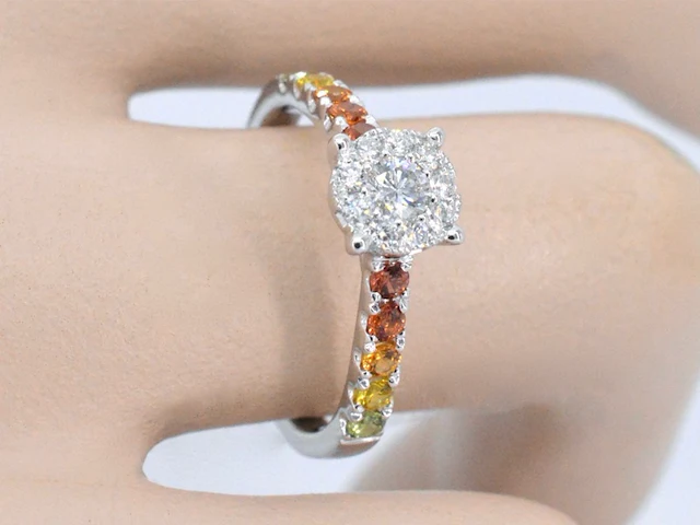 Witgouden ring met diamanten en multicolour saffieren - afbeelding 4 van  11