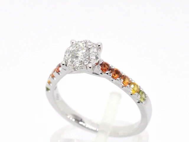 Witgouden ring met diamanten en multicolour saffieren - afbeelding 5 van  11
