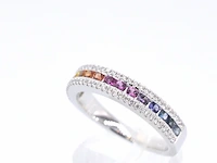 Witgouden ring met diamanten en multicolour saffieren - afbeelding 3 van  11