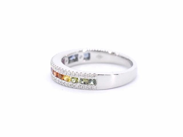 Witgouden ring met diamanten en multicolour saffieren - afbeelding 5 van  11