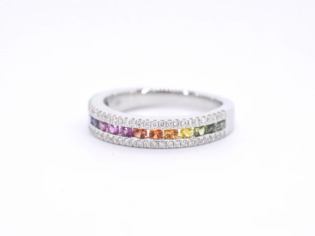 Witgouden ring met diamanten en multicolour saffieren - afbeelding 8 van  11