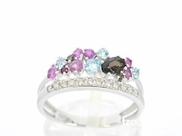 Witgouden ring met diamanten en prachtige edelstenen - afbeelding 1 van  9