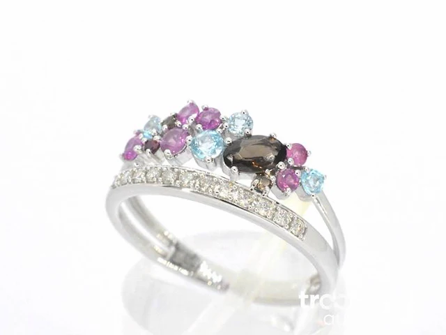Witgouden ring met diamanten en prachtige edelstenen - afbeelding 3 van  9
