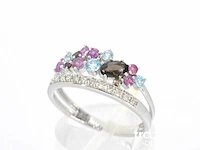 Witgouden ring met diamanten en prachtige edelstenen - afbeelding 3 van  9
