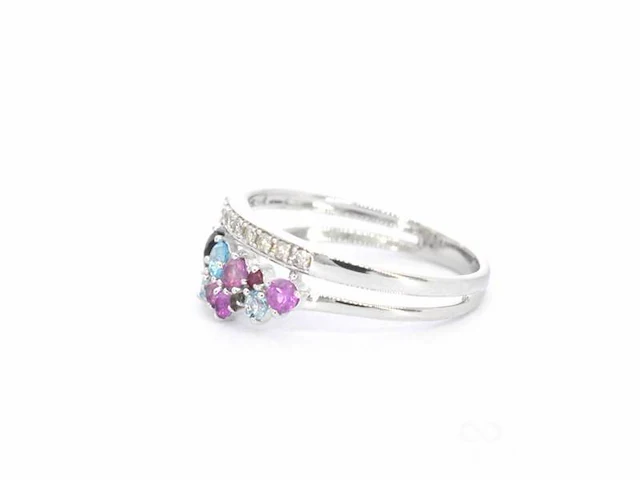 Witgouden ring met diamanten en prachtige edelstenen - afbeelding 5 van  9