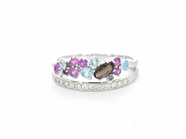 Witgouden ring met diamanten en prachtige edelstenen - afbeelding 6 van  9