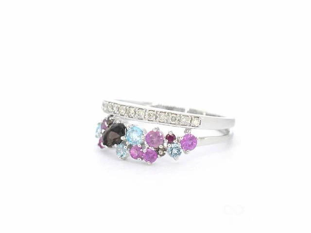 Witgouden ring met diamanten en prachtige edelstenen - afbeelding 8 van  9