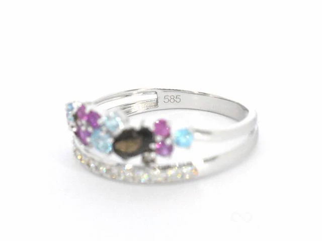 Witgouden ring met diamanten en prachtige edelstenen - afbeelding 9 van  9