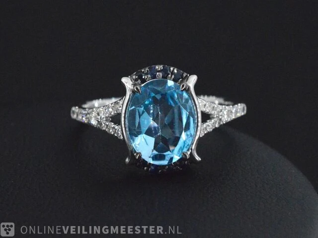 Witgouden ring met diamanten en prachtige edelstenen - afbeelding 4 van  6