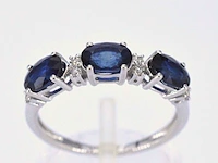 Witgouden ring met diamanten en saffier - afbeelding 1 van  11