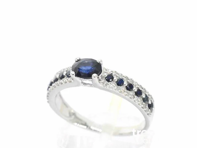 Witgouden ring met diamanten en saffieren - afbeelding 3 van  9