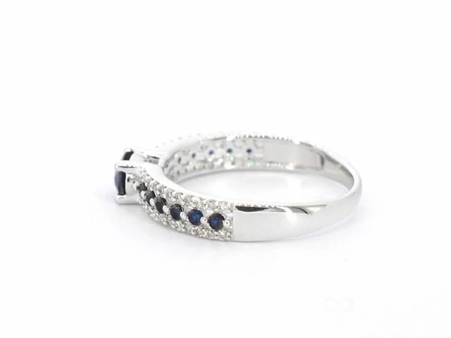 Witgouden ring met diamanten en saffieren - afbeelding 5 van  9