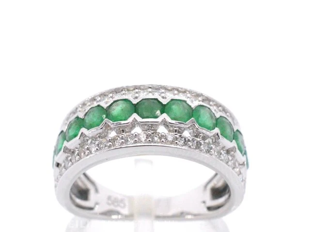 Witgouden ring met diamanten en smaragd - afbeelding 1 van  7