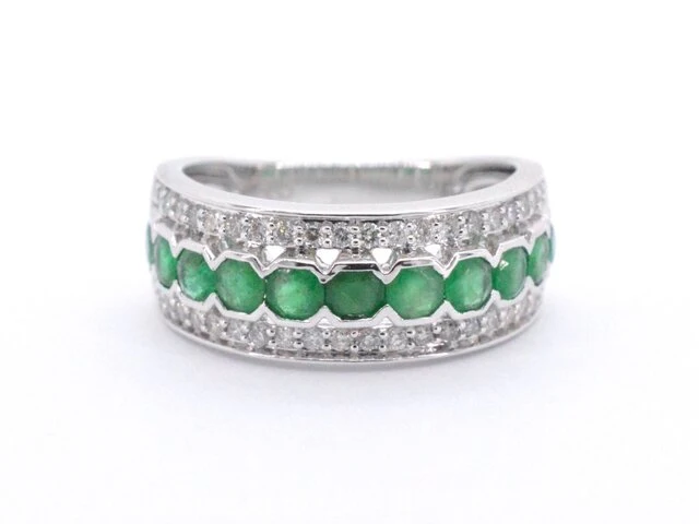 Witgouden ring met diamanten en smaragd - afbeelding 6 van  7