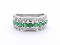 Witgouden ring met diamanten en smaragd - afbeelding 6 van  7