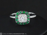 Witgouden ring met diamanten en smaragd - afbeelding 5 van  6
