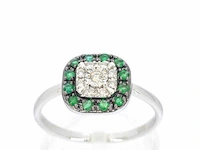 Witgouden ring met diamanten en smaragd - afbeelding 1 van  9