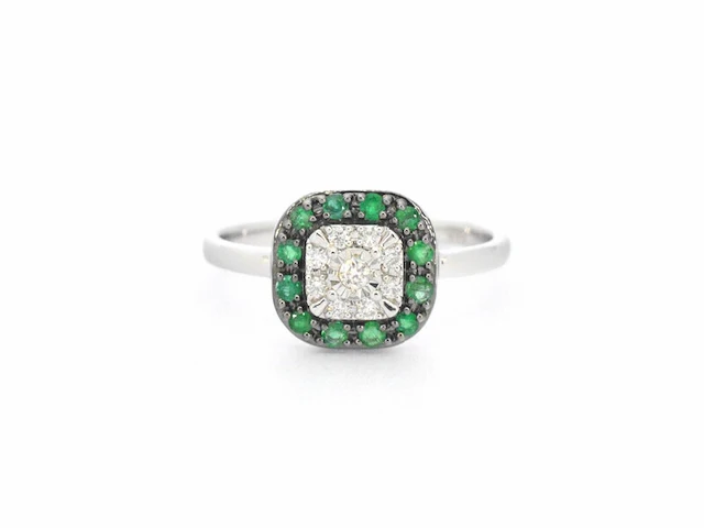 Witgouden ring met diamanten en smaragd - afbeelding 6 van  9