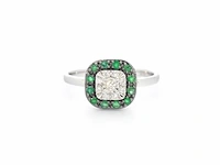 Witgouden ring met diamanten en smaragd - afbeelding 6 van  9