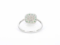 Witgouden ring met diamanten en smaragd - afbeelding 7 van  9