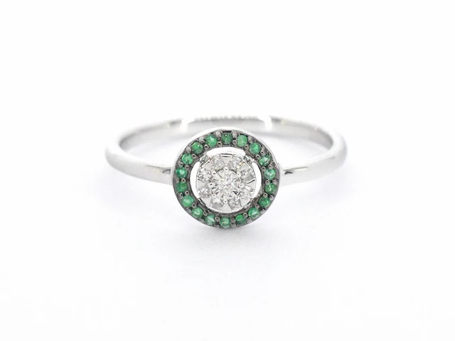 Witgouden ring met diamanten en smaragd - afbeelding 8 van  11