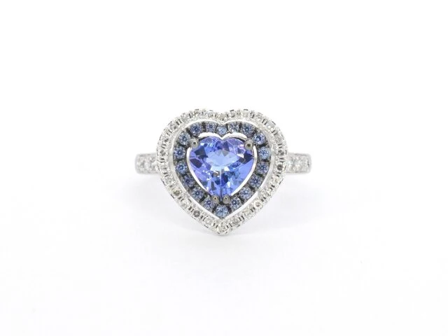 Witgouden ring met diamanten en tanzaniet - afbeelding 1 van  10